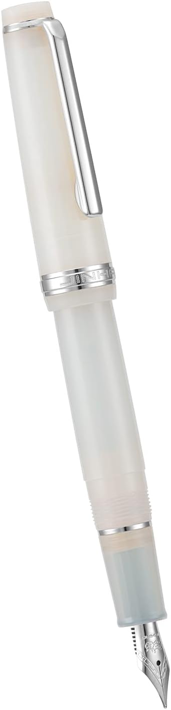 Jinhao 82 Acrylic Fountain Pen, Iridium Fine Nib with Ink Converter, Transparent Ivory White Classic Design Smooth Writing Pen (Silver Trim)