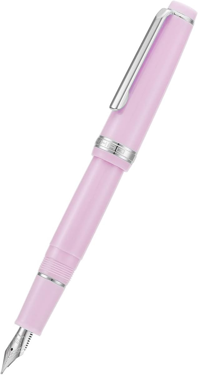 Jinhao 82 Pink Acrylic Fountain Pen, Iridium Fine Nib Classic Design Smooth Writing Pen with Ink Converter (Silver Trim)