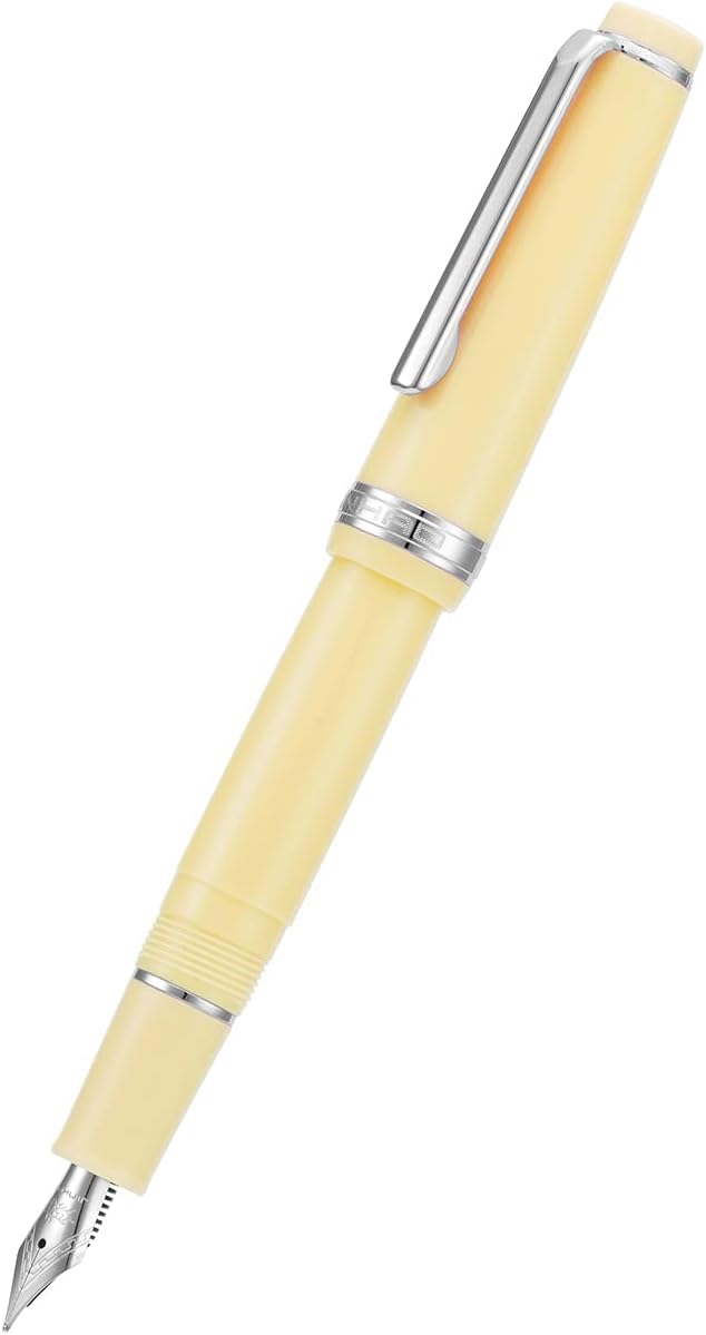 Jinhao 82 Yellow Acrylic Fountain Pen, Iridium Medium Nib Classic Design Smooth Writing Pen with Ink Converter (Silver Trim)