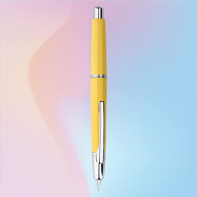 Majohn A2 Press Fountain Pen Extra Fine Nib with Box, Retractable Yellow Resin Ink Pen with Converter Writing Pen Set (Silver Clip Version)