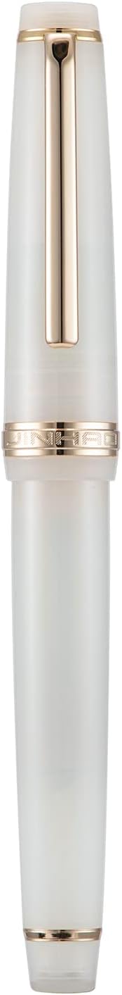 Jinhao 82 Acrylic Fountain Pen, Iridium Fine Nib with Ink Converter, Transparent Ivory White Classic Design Smooth Writing Pen (Gold Trim)
