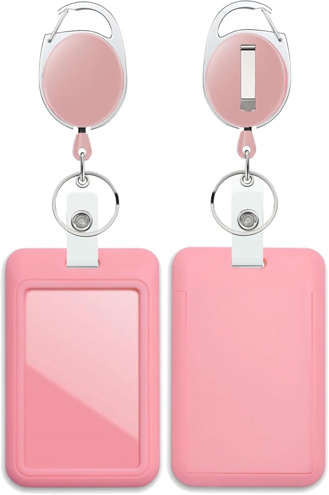 Pink Badge Holder with Retractable Reel ,Badge Clips Retractable Heavy Duty Badge Reel,Keychain,ID Holder for School Nurse Office Teen