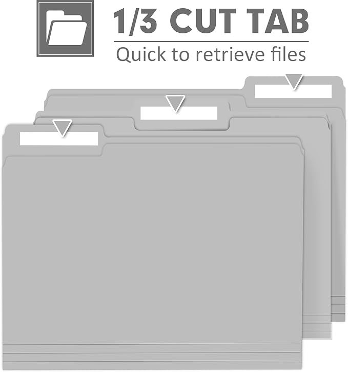 File Folder, PANDRI 120 Pack File Folder, 1/3 Cut Tab, Letter Size, Filing Folder for Office School Business, Grey