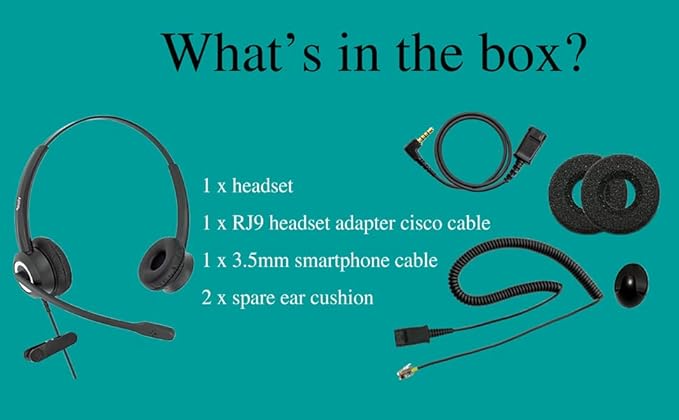 RJ9 Cisco Corded Office Phone Headset HD Voice for Cisco IP Phones 6851 6861 7945g 7962g 8811 8841 8845 8851 8861 8961 9951 Series Model,Plus 3.5mm Adapter for Smartphone