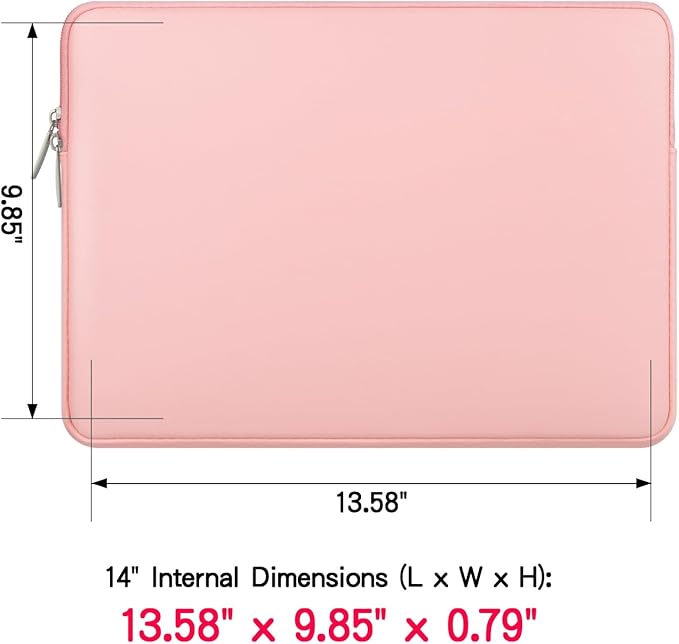 RAINYEAR 14 Inch Laptop Sleeve Soft PU Leather Case Protective Water Resistant Zipper Cover Carrying Bag Compatible with 14" Notebook Computer Chromebook, 14 MacBook Pro A2442(Pink)