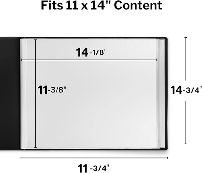 Dunwell 11x14 Portfolio Binder (Black, Horizontal), Presentation Book with 24 Pockets, Large 11 x 14 Art Portfolio Folder, Acid-Free Poly Cover and Sleeves