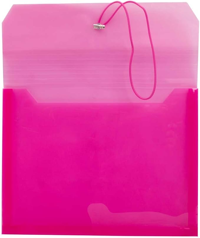 JAM PAPER Plastic Expansion Envelopes with Elastic Band Closure - Letter Booklet - 9 3/4 x 13 with 2.5 Inch Expansion - Pink - 12/Pack