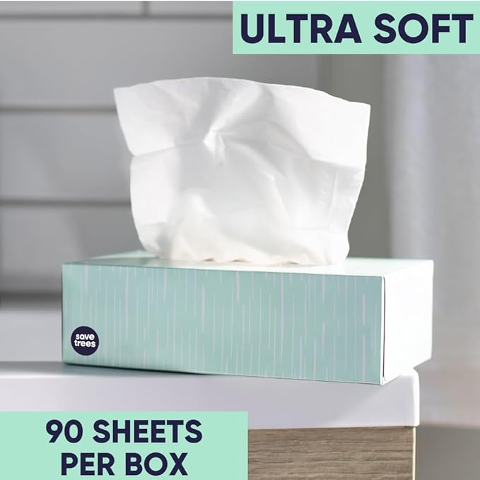 Bamboo Facial Tissues - 12 Boxes of Eco-Friendly, 3-Ply Hypoallergenic Tissues, 90 Sheets per Box, FSC Certified, Plastic-Free Packaging, Soft & Gentle for Home Use