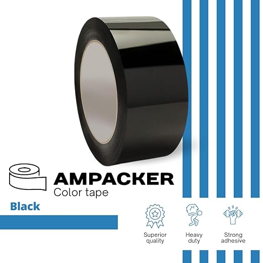 Heavy Duty Packaging Color Tape for Shipping,Packing and Moving 2" Wide x 2.0 Mil Thick -110 Yrd Roll -Acrylic Adhesive Tape for Box Sealing. (36 Rolls, Black, 2" Wide x 110 yds).