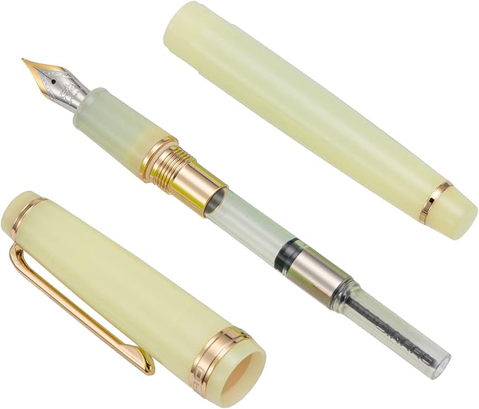 Jinhao 82 Acrylic Fountain Pen, Iridium Extra Fine Nib with Ink Converter, Transparent Yellow Classic Design Smooth Writing Pen (Gold Trim)