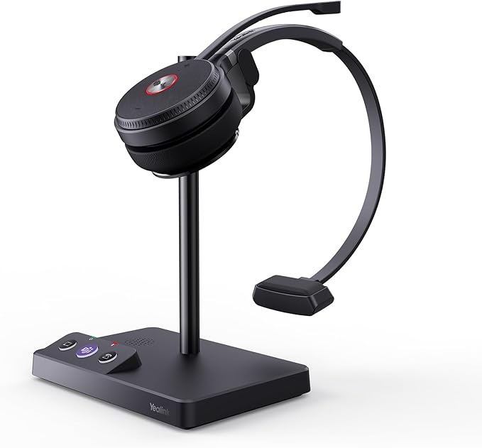 Yealink WH62 DECT Wireless Headset with DECT Base,525 Feet Range Teams/UC Zoom Certified Work Single ear Headset for Desk Phone and PC,Telephone Headset with Noise cancelling Mic,Ringer,13 H Talk Time
