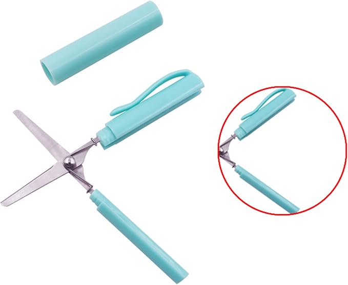 Pen Style Scissors with Cover Foldable Scissors Student Scissors Small Craft Scissors Embroidery Scissors for School, 1.4*2*11.4cm, Pink