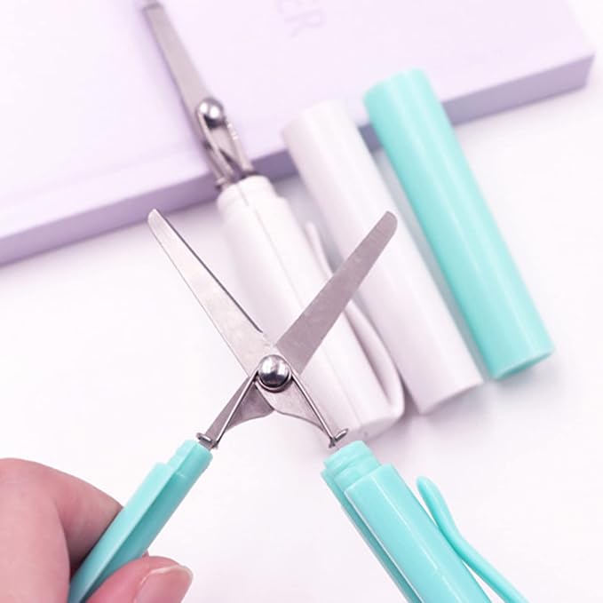 Pen Style Scissors with Cover Foldable Scissors Student Scissors Small Craft Scissors Embroidery Scissors for School, 1.4*2*11.4cm, Pink