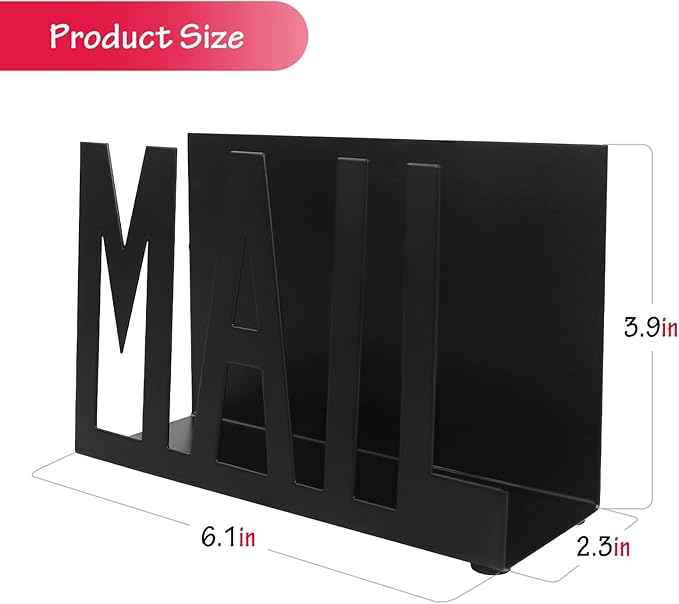 Mail Holder,Mail Organizer Black Metal Letter Sorter Tabletop Mail Cutout Organizer Mail Letter Document Stand with Letter Opener for Desktop Home Office School(2Pcs)
