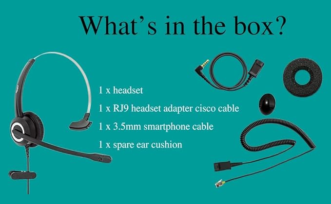 RJ9 Cisco Corded Office Headset HD Voice Compatible Cisco IP Phones 6851 7945g 7962g 8811 8841 8845 8851 8861 8961 9951 Series Model,Plus 3.5mm Adapter for Smartphone