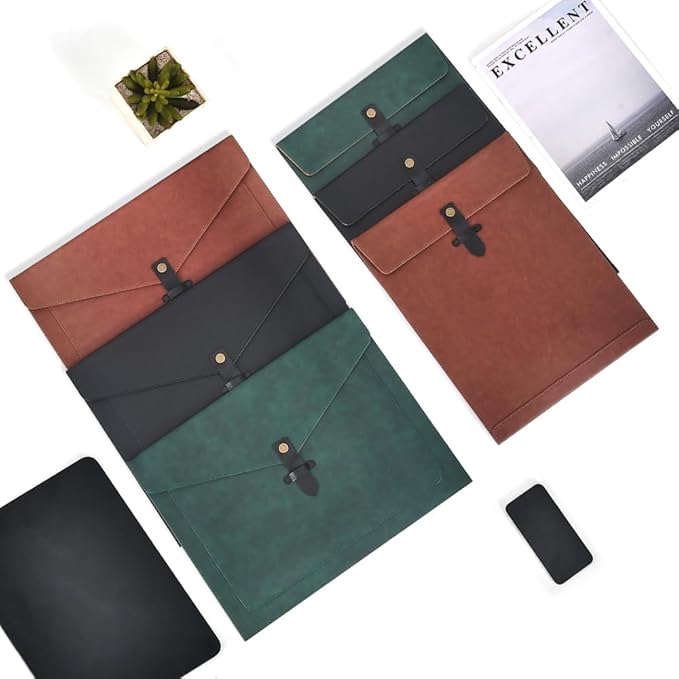Black Leather File Folder Letter Size, File Organizer, Important Document Folders with Pockets, Document Organizer, Laptop Sleeve Notebook Case, Paper Storage, A4 Envelopes Filing Folder