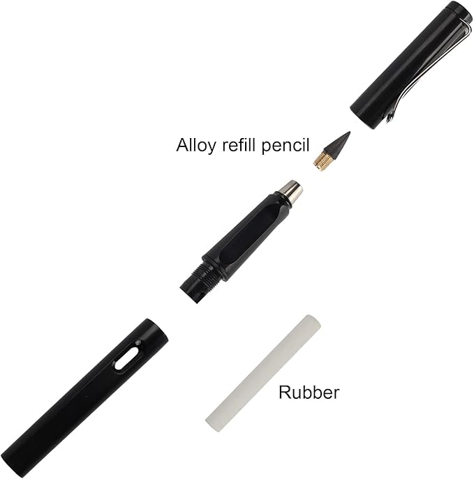 Infinity Forever Pencil Christmas Gifts - 0.7mm Infinite Everlasting Metal Inkless Pencils Set with Eraser, No Need Sharpened, Replace Mechanical Pen for Sketch, Drawing and Writing(With Pen Case)