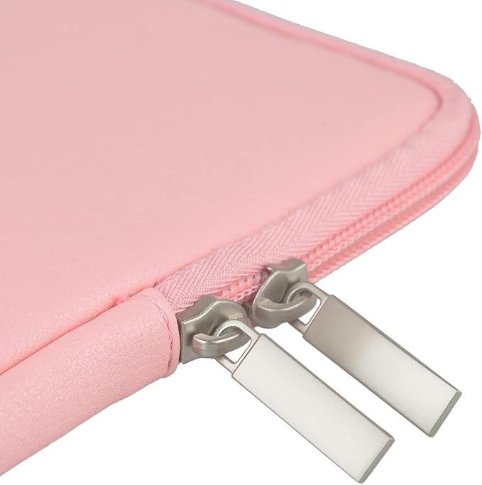 RAINYEAR 14 Inch Laptop Sleeve Soft PU Leather Case Protective Water Resistant Zipper Cover Carrying Bag Compatible with 14" Notebook Computer Chromebook, 14 MacBook Pro A2442(Pink)