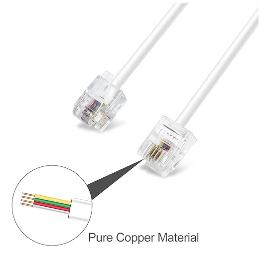 OLIREXD 10 FT RJ11 6P4C Telephone Extension Cable with 30 PCS Adhesive Cable Organizers and 2 Female to Female Inline Couplers for Landline System, Answering Machine, Fax