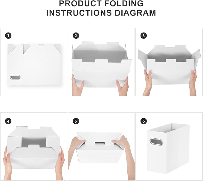 Oterri File Organizer, Small Storage Box, Cardboard File Folder Organizer, Collapsible File Box, Hanging File Organizer for Letter Size, Portable File Box with Handle, Only Box(White,8 Packs)