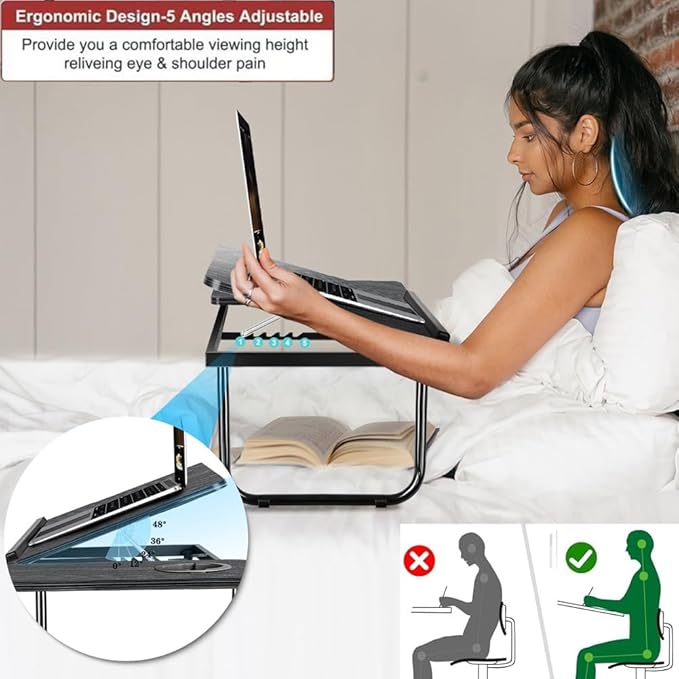 Laptop Desk for Bed Couch,Adjustable Bed Laptop Table,Laptop Stand for Bed,Portable Lap Desk for Laptop,Laptop Bed Tray Table with Cup Holder,Foldable Bed Table for Laptop and Writing Eating(Black)