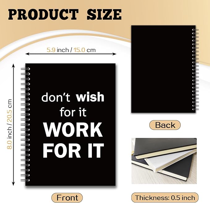 YAZMEEN Inspirational Blank Spiral Notebook(160 Pages) Don't Wish for It Work for It Hardcover Sketchbook Office Encouragement Gift Funny Notebook Gift for Women Men Teen Teacher Coworker Boss Friend