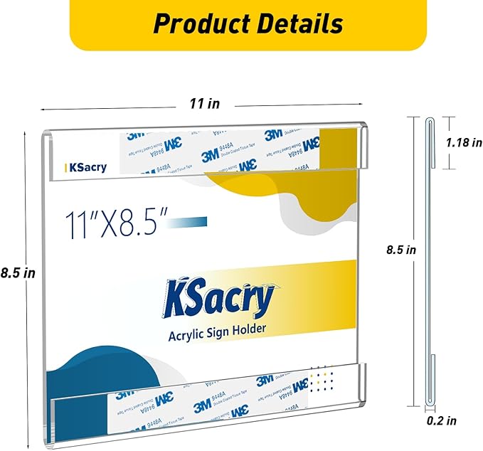 20 Pcs Acrylic Sign Holder 11 x 8.5, Horizontal Wall Mount Sign Holders with 3M Adhesive, Clear Plastic Frames Paper Display Sign Holders for Office, Home, Store, Restaurant - No Drilling