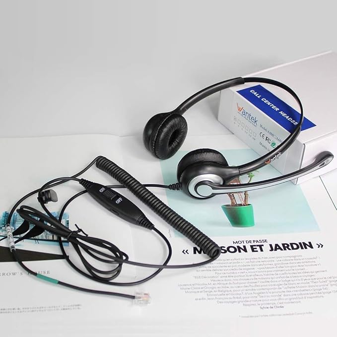 Wantek Corded Telephone Headset Dual w/Noise Canceling Mic Compatible with ShoreTel Plantronics Polycom Zultys Toshiba NEC Aspire Dterm Nortel Norstar Meridian Siemens ROLM Landline Deskphones(F602S2)