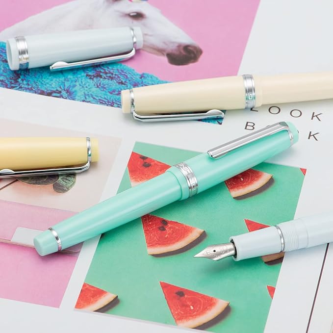 Jinhao 82 Light Blue Acrylic Fountain Pen, Iridium Extra Fine Nib Classic Design Smooth Writing Pen with Ink Converter (Silver Trim)