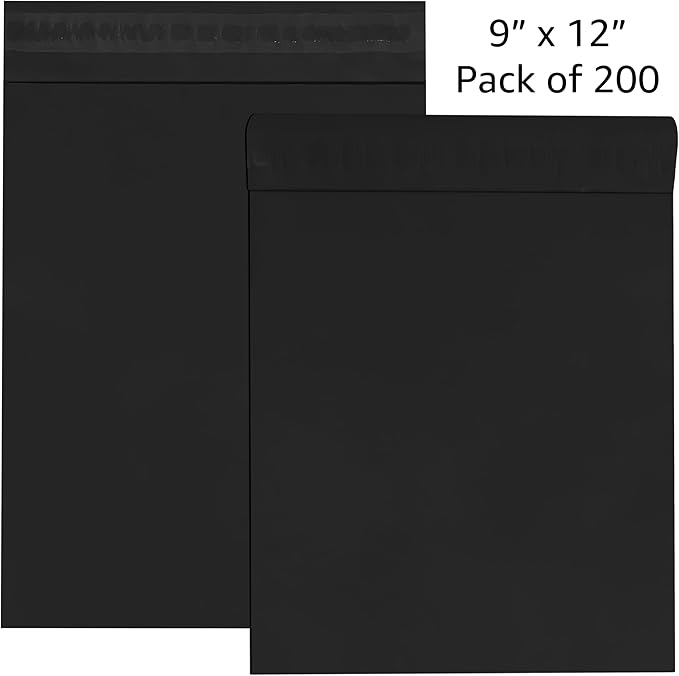 Colored Poly Mailers Pack of: Be creative with your packaging with Colored mailers (Black, 9" x 12" pack of 200)