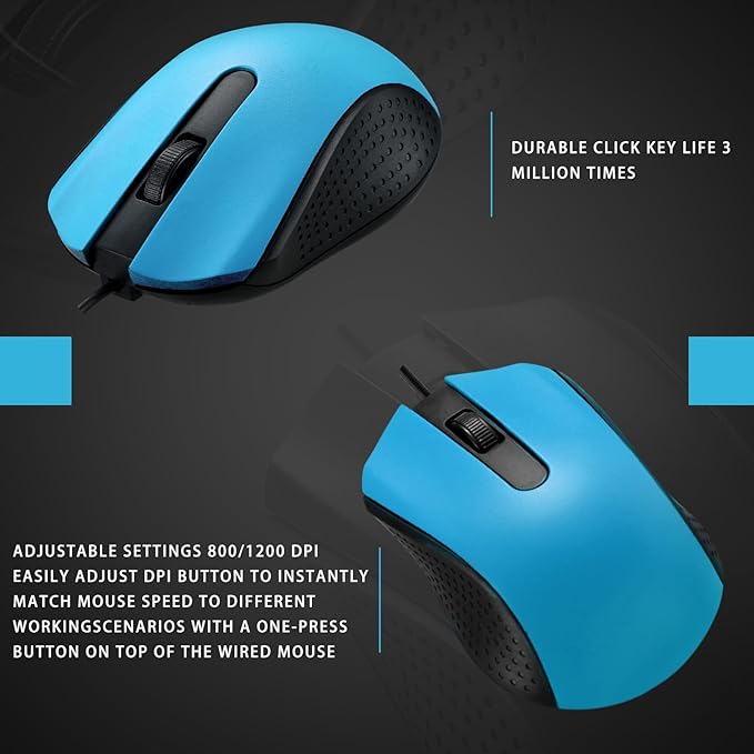 Hoteam 12 Pcs Wired Computer Mouse Bulk Cord USB Computer Mice Ergonomic Wired Mouse for Pcs, Computers, Laptops, Gaming Office Home Supplies (Light Blue)