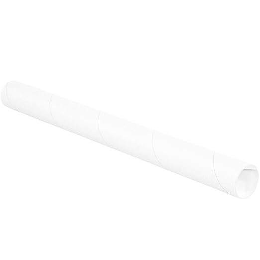 BOX USA BP2026W Mailing Tubes with Caps, 2" x 26", White (Pack of 50)
