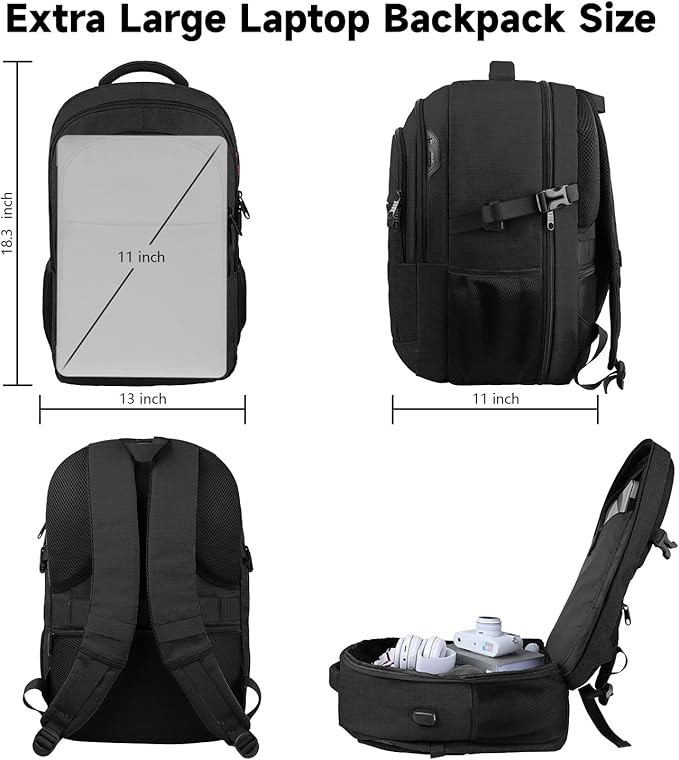 Lapsouno Travel Backpack, Large Carry on Backpack, 17 Inch Laptop Backpack, Big Backpack, Extra Sturdy TSA Friendly with USB Port College School Rucksack Bag Backpack Gifts for Him Men Women, Black