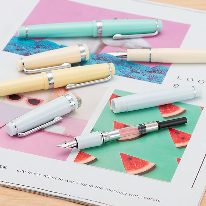 Jinhao 82 Light Blue Acrylic Fountain Pen, Iridium Extra Fine Nib Classic Design Smooth Writing Pen with Ink Converter (Silver Trim)