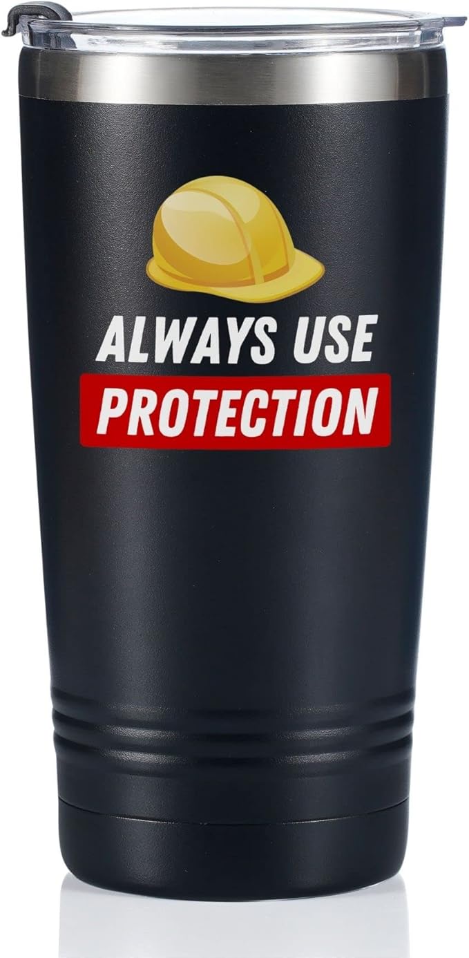 Onebttl Construction Worker Gifts Tumbler Coffee Mug, Stainless Steel Insulated, with Lids, 590ml/20oz - Always Use Protection