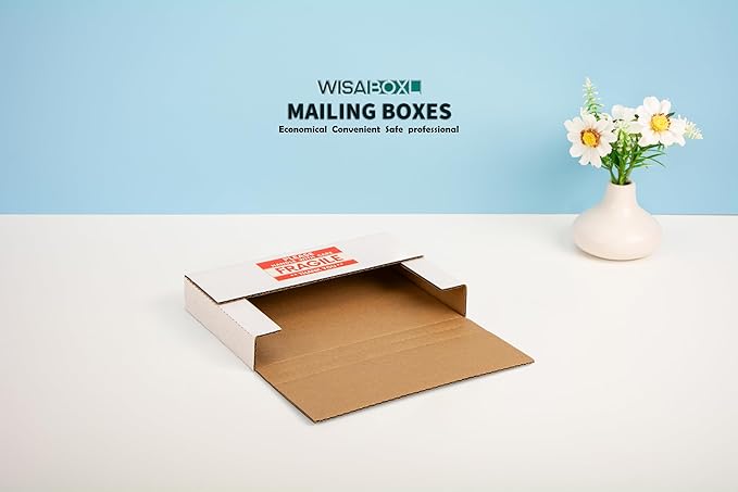 9x6x1.3 inch DVD Shipping Boxes, Multi-Depth Small Box for Mailing, Storing, Package, Gifts, Crafts, Business or Home, with Fragile Stickers, White, 25-Pack