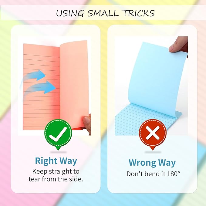 Lined Sticky Notes 4x6, 8 Pads, Sticky Notes with Lines Self-Stick Note Pads, Large Sticky Notes 8 Bright Colours, Perfect for Office Home School Desk Accessories, 40 Sheets/pad