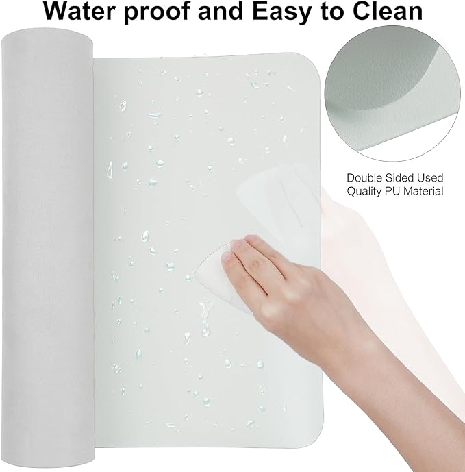 Boutilon Leather Mouse Pad,Extended Desk Pad for Keyboard and Mouse Non-Slip Study Desk Writing Pad Desktop Protector for Home Office Accessories,24"x 14"(S-White)