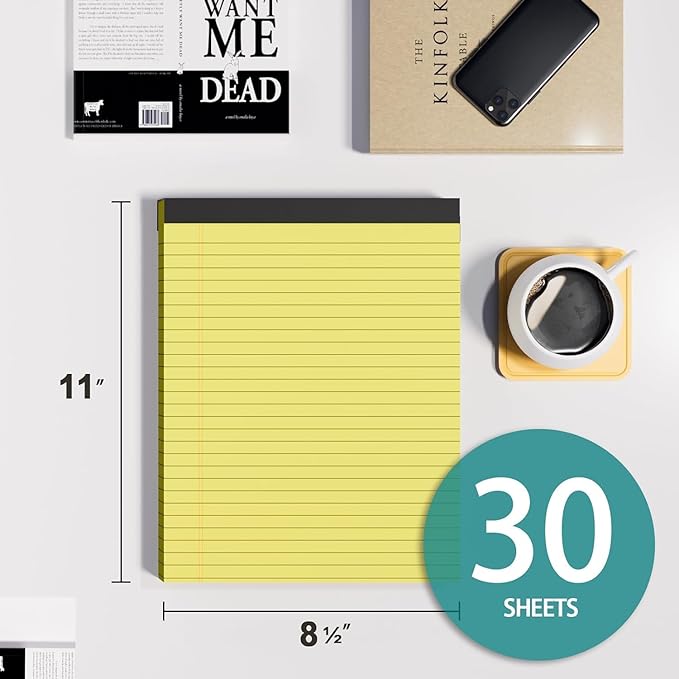 Legal Pads 8.5 x 11, 2 Pack Yellow Note Pads 8.5 x 11 Writing Pads, Wide Ruled Legal Notepads, Lined Pads of Paper Yellow Paper Pads, 30 Sheets Per Notepad for School, Home, Office, Business