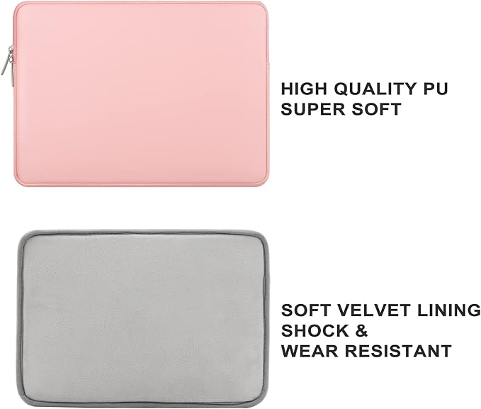 RAINYEAR 14 Inch Laptop Sleeve Soft PU Leather Case Protective Water Resistant Zipper Cover Carrying Bag Compatible with 14" Notebook Computer Chromebook, 14 MacBook Pro A2442(Pink)