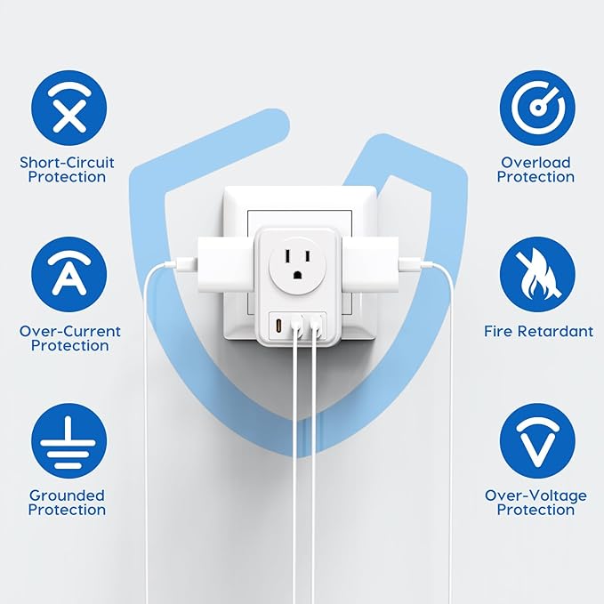 US to UK Plug Adapter 2 Pack, AUOPLUS Type G Ireland Travel Adapter with 4 Electrical Outlets 3 USB Charger, International Power Adapter, Cruise Ship Essentials for USA to Scotland England British