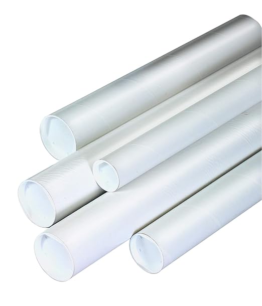 BOX USA BP2520W Mailing Tubes with Caps, 2-1/2" x 20", White (Pack of 34)