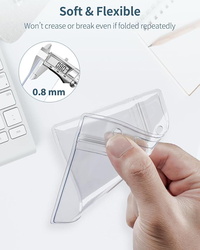 Uniclife 6 Pack ID Badge Holder Horizontal Clear Plastic Case with Resealable Zip Soft Waterproof Card Protector Pouch for Office School Credit Cards Proximity Key Cards Driver’s Licenses and Passes