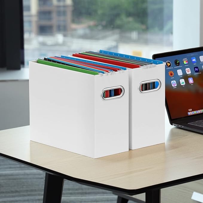 Oterri File Organizer, Small Storage Box, Cardboard File Folder Organizer, Collapsible File Box, Hanging File Organizer for Letter Size, Portable File Box with Handle, Only Box(White,8 Packs)