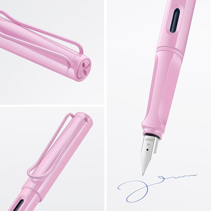 LAMY safari lightrose - Fountain Pen with ergonomic grip & polished steel nib in size F - ideal for any Writing & Calligraphy - including LAMY T 10 blue cartridge - Right-Handed