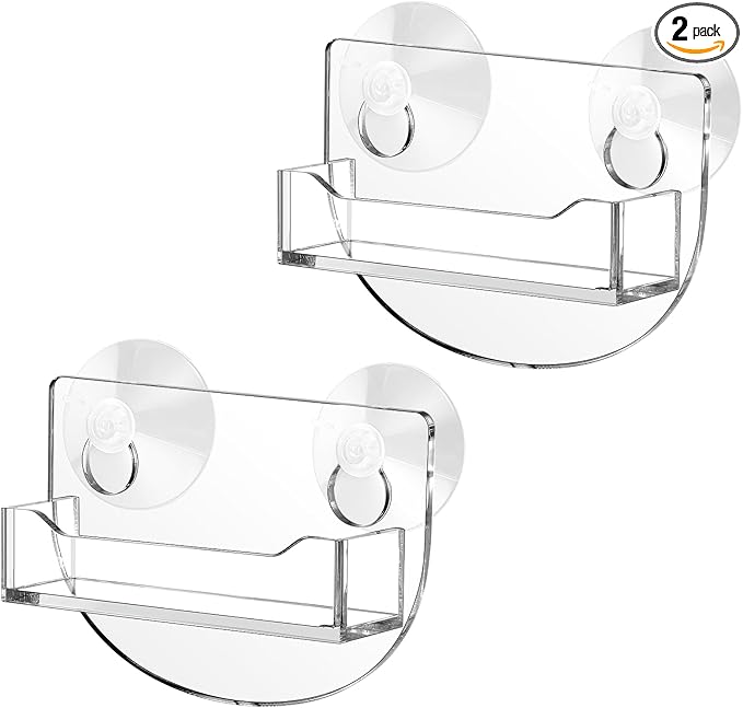 Window Mount Business Card Holder with Suction Cups Acrylic Single Pocket Organizer Clear Card Holder Acrylic Display Storage for Home Office(Classic)