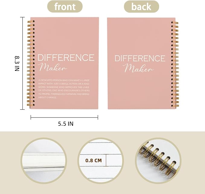 Difference Maker Gift, Difference Maker Definition Spiral Notebook Journal, Motivational Notebooks, Thank You Gifts for Women Men Teacher Coworkers, Hardcover Spiral Notebook 5.5x8.3(Pink)
