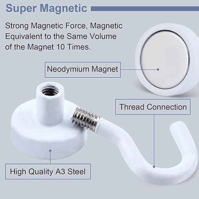 DIYMAG Magnetic Hooks for Refrigerator, Extra Strong Cruise Hook, Heavy Duty Earth Magnets with Hook for Hanging, Magnetic Hanger for Cabins, Grill (45P-White)