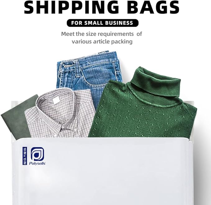 POLYSELLS 500 pcs 10x13 Inches White x Silver Poly Mailers Shipping Envelopes, Strong Adhesive Sealing, Waterproof, and Tear-resistant Postal Mailing Bags for Clothing, Books, and Accessories