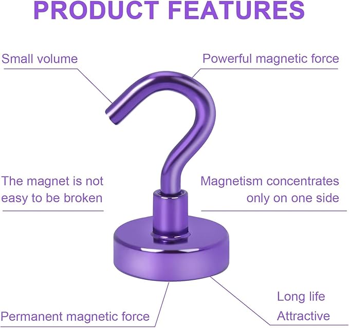 DIYMAG Magnetic Hooks, 30Lbs Strong Heavy Duty Cruise Magnet S-Hooks for Classroom, Fridge, Hanging, Cabins, Grill, Kitchen, Garage, Workplace and Office etc, (10 Pack-Purple)